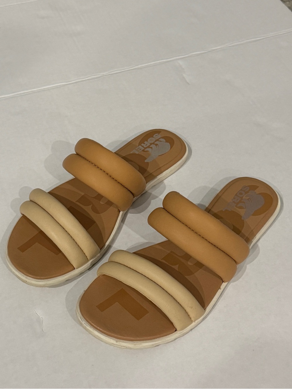 Sorel Women's Double-Strap Slide Sandals in Tan and Cream